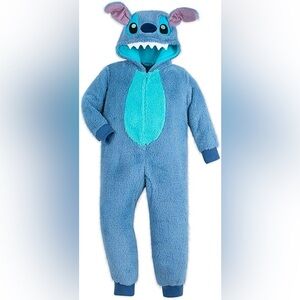 Disney Store Stitch Cozy Blue Plush Kids One-Piece Costume Kigurumi Size 9/10